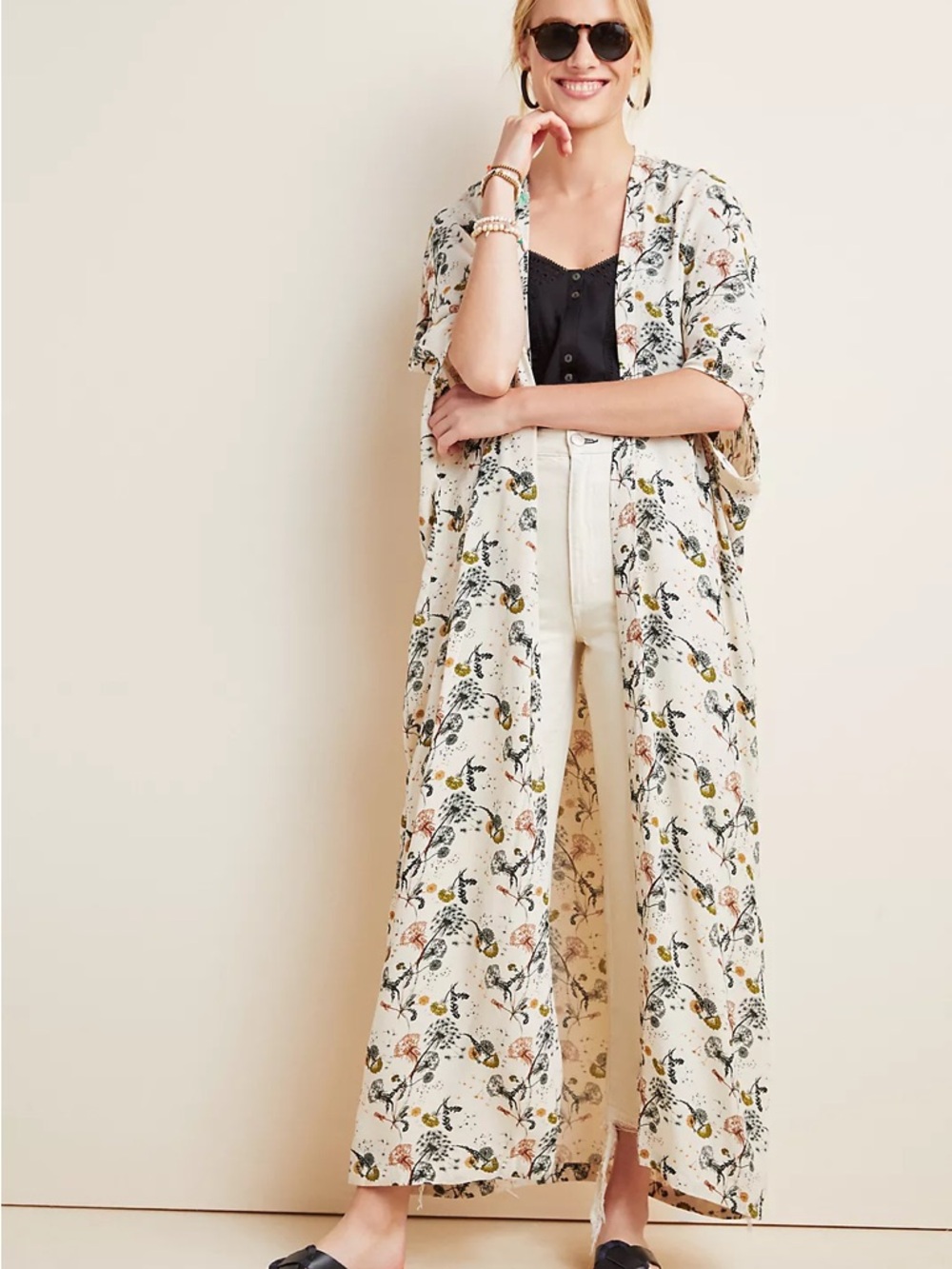 NWT Anthropologie Bel Kazan Sadie Duster Kimono - Cream, Yellow & Black